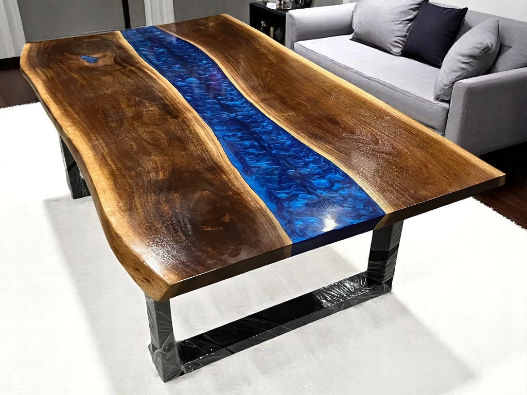 Live Edge Wood Epoxy Table Blue : Handcrafted and Personalized 